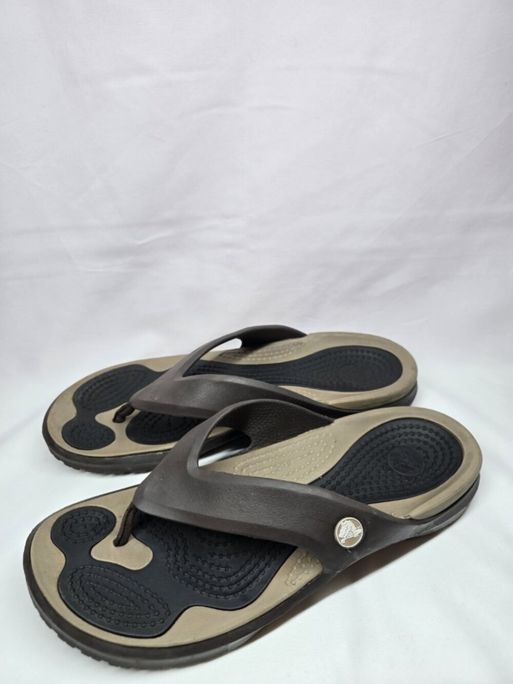 Crocs Unisex Mens 12 Modi Sport Flip Flops Sandals Brown/Beige Tan
